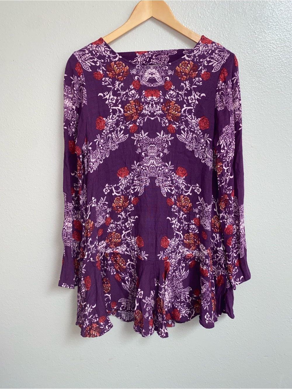 Free People Smooth Talker Tunic Mini Dress Open Back Purple Floral Size Small